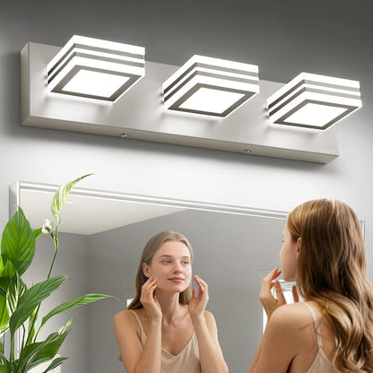 SOLFART LED Bathroom Vanity Light Fixtures： 3 Light Brushed Nickel Modern Acrylic Bathroom Wall Lighting Fixtures Over Mirror 20in