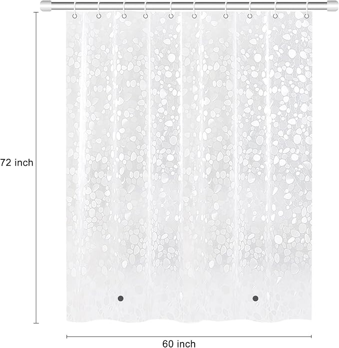 60W x 72H Stall Shower Curtain Liner with Rustproof Grommets and Magnets - Premium Cobble Pattern Clear, 8G Non-Toxic Waterproof Easy Care