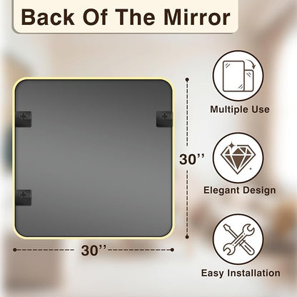 Vanity Bathroom Mirror, 30”x30” Gold Bathroom Mirror for Over Sink | HD Tempered Glass, Anti-Rust Frame, Wall Mirrors for Bathroom Sink, Living Room, Entryway, Bedroom