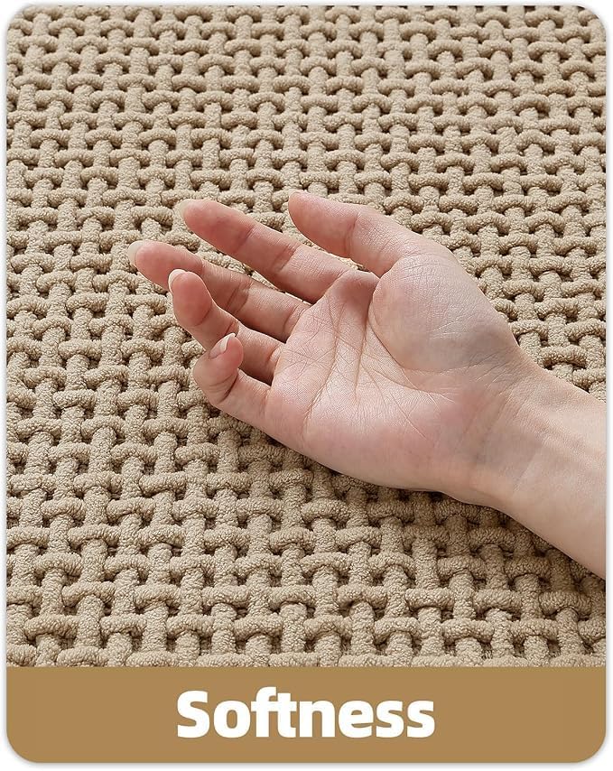 Color&Geometry 24"x36" Chenille Pile Bathroom Rugs Upgraded Denser,Khaki