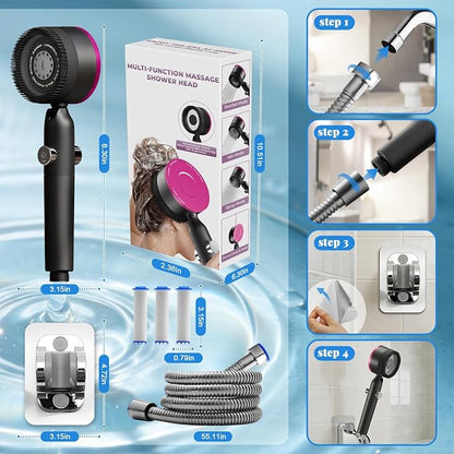 Ion Filtered Shower Head with Handheld, High Pressure 3+1Spray Showerhead with Filters&Upgraded Anti-360°Rotating Adjustable Shower Head with Wall Holder&ON/Off Switch for Dry Itchy Skin