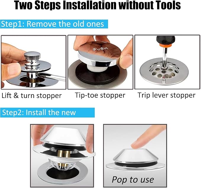 Anlige Bathtub Drain Stopper,Pop Up Tub Stopper Bottom with Drain Hair Catcher,Bathtub Plug and Cover with Strainer,Universal for 1.45 to 1.8in Drain Hole,Replaces Lift & Turn, Tip-Toe or Trip Lever