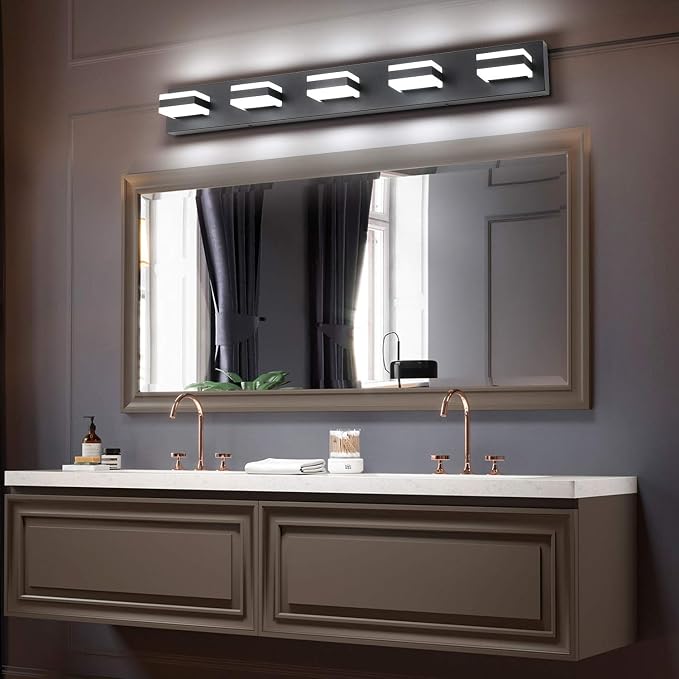 SOLFART Black 5 Light Bathroom Vanity Lights Over Mirror LED Modern Vanity Lights for Bathroom 5 Lights ETL Listed
