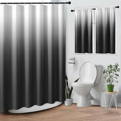 Shower Curtain Set, for Bathroom Decor 72" x 72", Modern Gradient | Ombre Waffle Textured Waffle Textured Cloth Waterproof Matching Window Shower Curtain 36 x 30 Inches