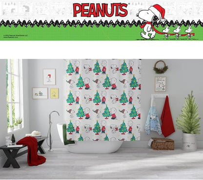 Peanuts Holiday Christmas 13-Piece Shower Curtain Set, 72 x 72 Inch Fabric Curtain with Hooks, Bathroom Decor, Machine Washable, (100% Officially Licensed Product) by Franco Collectibles