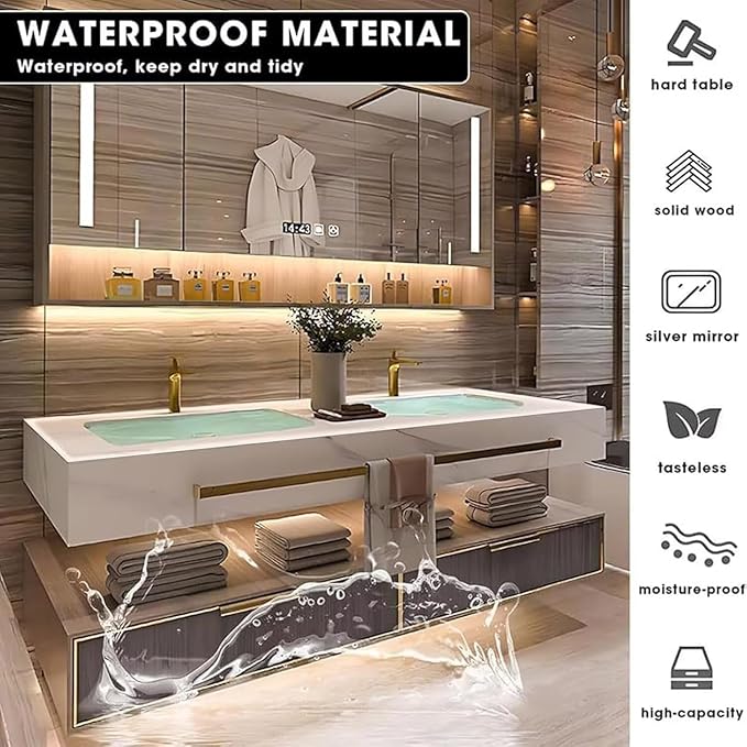 Double Bathroom Vanity - 76 Inch Luxurious Bathroom Vanity with Sink Includes Modern Metal Luxury Style,Modern Cabinet with Towel Hanging & Led Light,Slate Countertop