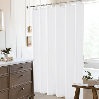 White Linen Shower Curtain for Bathroom Water Repellent 72x72 Inch | Luxury Elegant, Textured Shower Curtains, Cloth Cotton Fabric, Boho Farmhouse Decor, Bath Drapes, with Hooks, 72 x 72 Inches