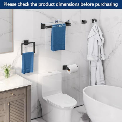 Gypie Bathroom Hardware Accessories Set, 5-Piece 16In Black Wall Mounted | Towel Racks for Bathroom Stainless Steel Towel Bar Rack Set