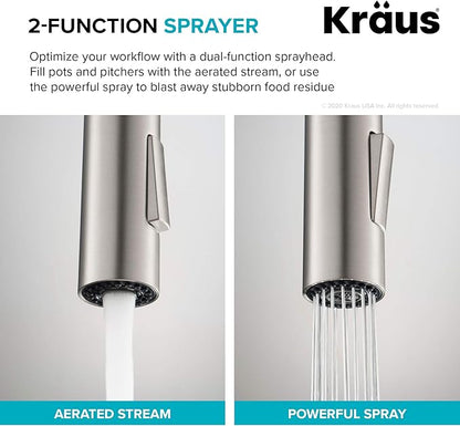 KRAUS Oletto High-Arc Single Handle Pull-Down Kitchen Faucet in Spot Free Antique Champagne Bronze, KPF-2821SFACB