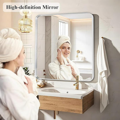 Fabuday Silver Sink Mirror for Bathroom - 28x28 Inch Square Framed Mirrors for Over Sink, Chrome Mirrors with Brushed Frame for Bedroom, Restroom, Farmhouse, Entryway Decor