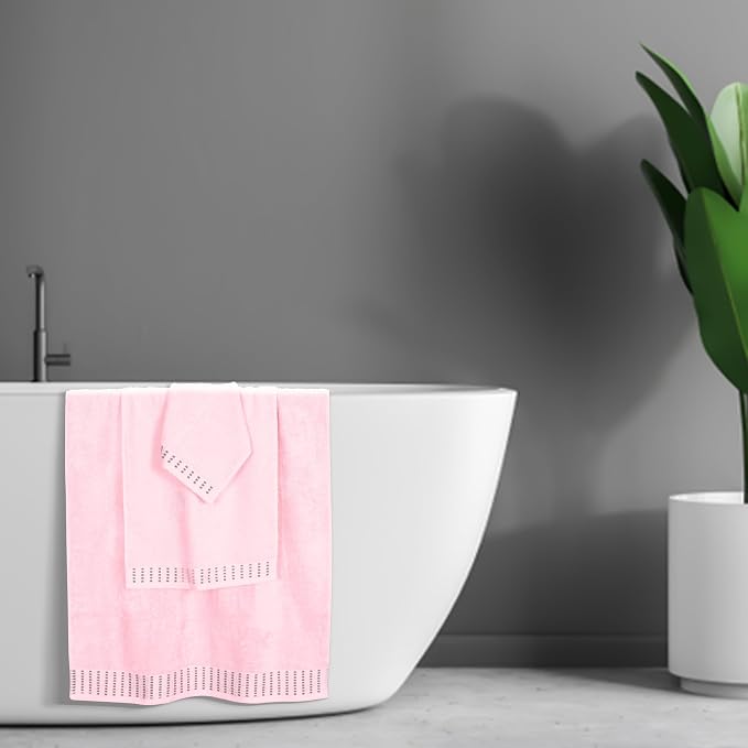 Ultra Soft 3 Pack Cotton Towel Set, Contains a Bath Towels 28x55 inch, a Hand Towels 16x24 inch & a Wash Coths 12x12 inch, Ideal Everyday use, Compact & Lightweight - Pink