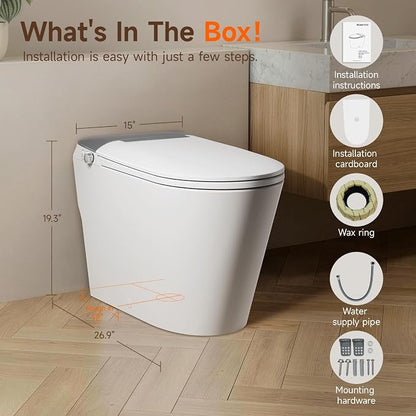 Non-Electric Bidet Toilet, One Piece Elongated Smart Toilet with Air Pressure-Assisted Flush, ADA Comfort Height, Foot Kick & Side Button Flush, 1.0 GPF, 12" Rough-In