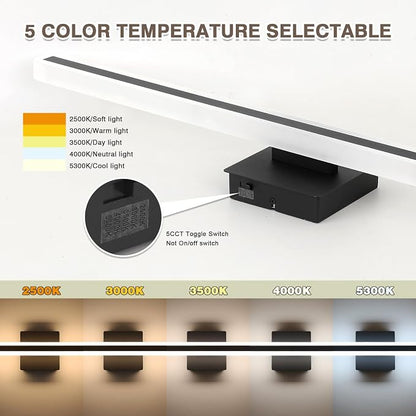 31.5 Inch 5 Color Adjustable Vanity Lights Over Mirror Vanity Lighting Fixtures for Bath Matt Black Bathroom Light Fixtures Over Mirror Black Led Modern Light Bar 5CCT