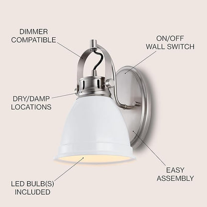 JONATHAN Y 7" White/Nickel 1-Light LED Vanity Light, Adjustable Wall Sconce for Bathroom Mirror, Farmhouse Bohemian Kitchen Light, Iron Black Bell Shade (JYL1114B)