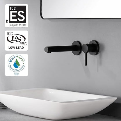 SUMERAIN Matte Black Wall Mount Bathroom Sink Faucet Modern Lavatory Vessel Faucet Single Handle