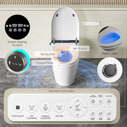 Smart Toilet, One Piece Toilet, Smart Toilet with Bidet Built In LED Display, Foot Sensor, Heated Bidet Seat, Blackout Flush, Warm Water and Dryer