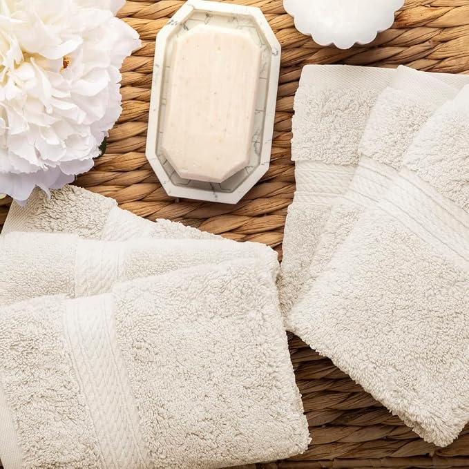Superior Egyptian Cotton Plush & Absorbent, Face Towel Set of 6, Cream | Quick Dry, Soft Luxury Towel Set, Bath Essentials for Bathroom, Guest Bath, Spa, 2 Piece Face, Madeline Towels