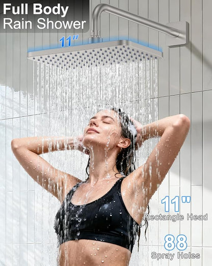 Brushed Nickel 11 Inch Rainfall Shower System – Filtered Handheld Sprayer Shower Head, Complete Bathroom fixtures Set Faucet Mixer Trim & Valve Kit