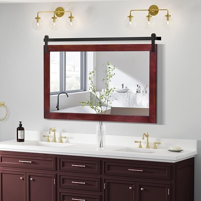 COGOOD Farmhouse Bathroom Mirrors for Over Sink - 30 x 45 Espresso | Rustic Barn Door Wood Framed Vanity Mirror for Entryway, Living Room, Bedroom, Dresser Wall Decor