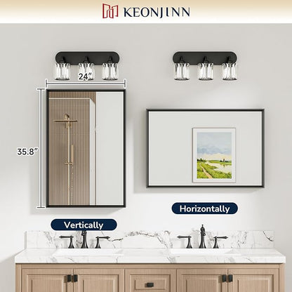 Keonjinn 24" x 36" Black Bathroom Mirrors for Wall, Anti Rust Metal Frame | Rectangular Mirrors for Bathroom Sink, Black Bathroom Vanity Mirror, Square Corner, Safety Tempered Glass, Farmhouse Style