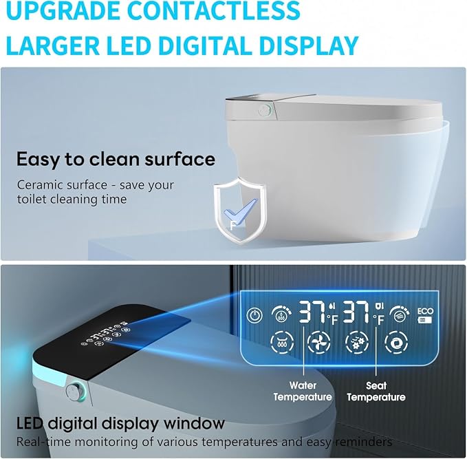 Smart Toilet with Bidet Built In with Warm Water Sprayer and Dryer | Foot Sensor Operation,Heated Seat toilet with LED Display for Bathroom,Auto Dual Flush