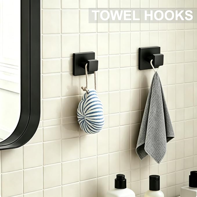 5-Piece Matte Black Bathroom Accessories Towel Bar Set Wall Mounted | 15.7-Inch Towel Racks,Stainless Steel,Bathroom Organizer and Storage,Waterproof Towel Hanger for Rentals,Apparment Essentials