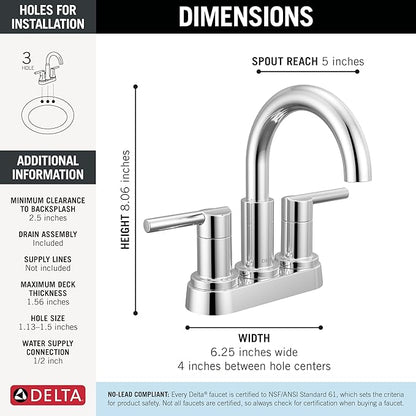 Delta Nicoli Centerset Chrome Bathroom Faucet, 4 Inch 3 Hole Bathroom Sink Faucet for Vanity, Push-Pop Drain Assembly, Chrome 25749LF