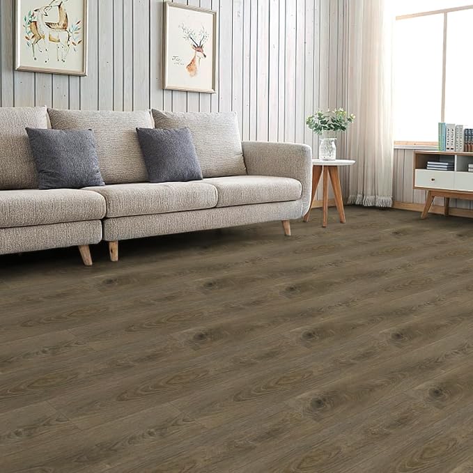 Peel and Stick Floor Tile Wood Plank Look, Self-Adheisve Vinyl Flooring | Brown, 20-Pack 30 Sq.Ft, Floor Tiles Peel and Stick Waterproof for Bathroom Kitchen RV Renter, 36x6inch