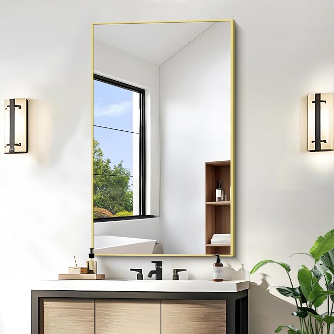 KOCUUY Gold Bathroom Mirror, 24"x40" Rectangle Bathroom Mirror for Wall, HD Tempered Glass, Anti-Rust Frame, Modern Design for Bathroom, Bedroom, Living Room, Entryway