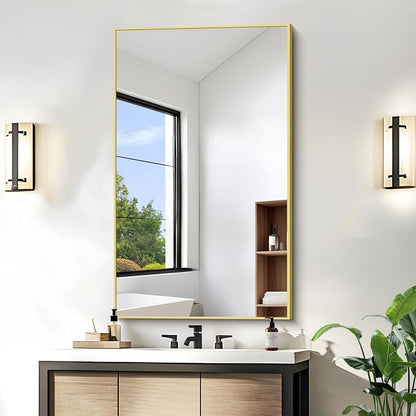 KOCUUY Gold Bathroom Mirror, 24"x40" Rectangle Bathroom Mirror for Wall, HD Tempered Glass, Anti-Rust Frame, Modern Design for Bathroom, Bedroom, Living Room, Entryway