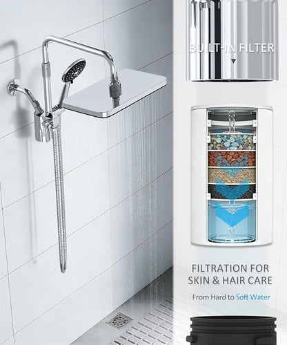 12 Inch Shower Head with Filters Rain Shower Head with Handheld Spray Combo | Filtered Shower Heads with Handheld,High Pressure Rainfall Dual Showerhead,Adjust Height and Angle of Extension Arm,Chrome