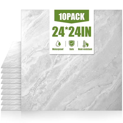 RORA 24x24 Inch Peel and Stick Floor Tile 10-Pack Waterproof Vinyl | Covers 40 Sq.Ft, Self-Adhesive, Easy DIY install, Gray Marble Vinyl Floor Tiles for Bathroom, Kitchen, Laundry & Office