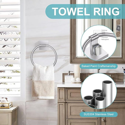 Brushed Nickel Bathroom Hardware Towel Bar Set, 5 Pieces Double Dase Toilet Paper Holder Towel Holder Set, 23.6 Inch Stainless Steel Towel Rack for Bathroom Wall Mount