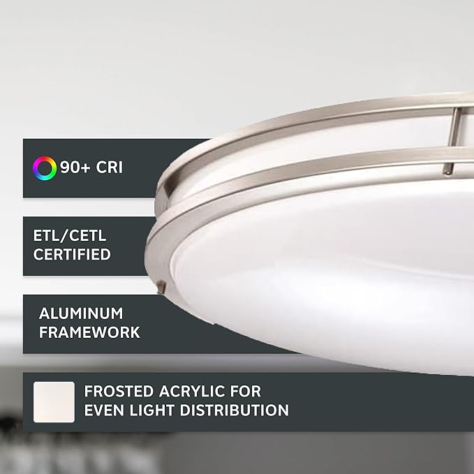 Designers Fountain Flush Mount Ceiling Light, 24 Inch Oval LED Lighting Fixture Kitchen, Bedroom, Bathroom, and Hallway, Dimmable, 2800 Lumens, 3000K/4000K/5000K, Brushed Nickel, EV1424C3C-35