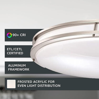 Designers Fountain Flush Mount Ceiling Light, 24 Inch Oval LED Lighting Fixture Kitchen, Bedroom, Bathroom, and Hallway, Dimmable, 2800 Lumens, 3000K/4000K/5000K, Brushed Nickel, EV1424C3C-35
