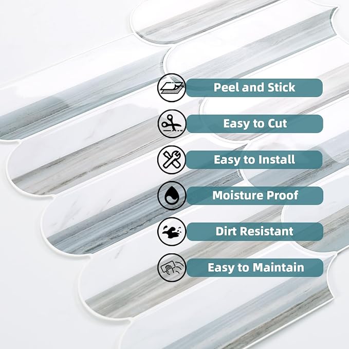 Tilingview 10PCS Peel and Stick Backsplash for Kitchen, Self-Adhesive Marble Splicing Vinyl Tile, Feather Gel Wall Tile for Home Decoration (Blue White)