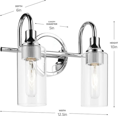 Kichler Kavi 12.5" 2-Light Vanity Light with Clear Glass in Chrome, Damp Rated, for Bathroom, Powder Room, Over a Mirror, (12.5" W x 10" H), 55210CH