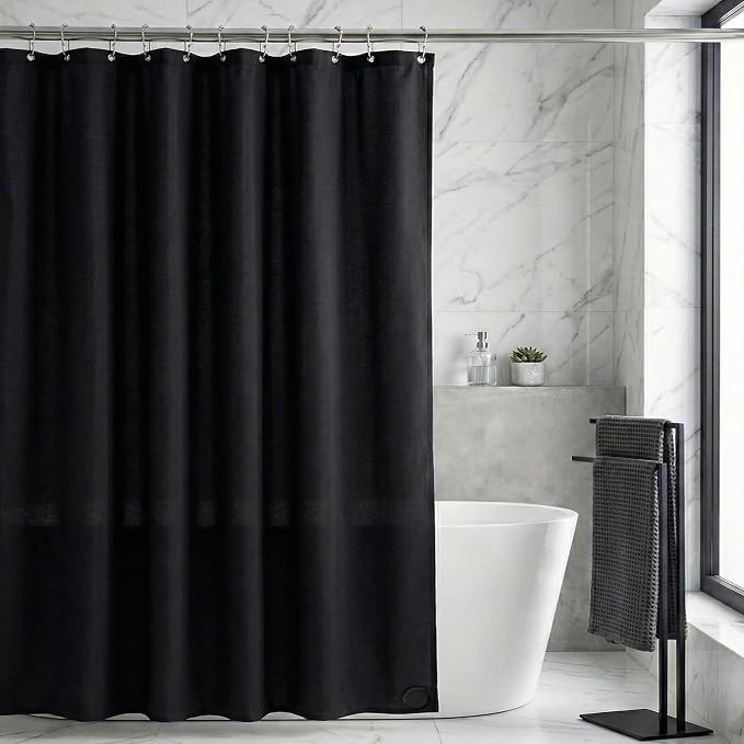 Waterproof Fabric Shower Curtain Liner, TPU Coated, PEVA-Free & Odorless, Hotel Quality, 3 Magnets, Rust-Proof Metal Grommets, Machine Washable, Black, 72x78 Inch