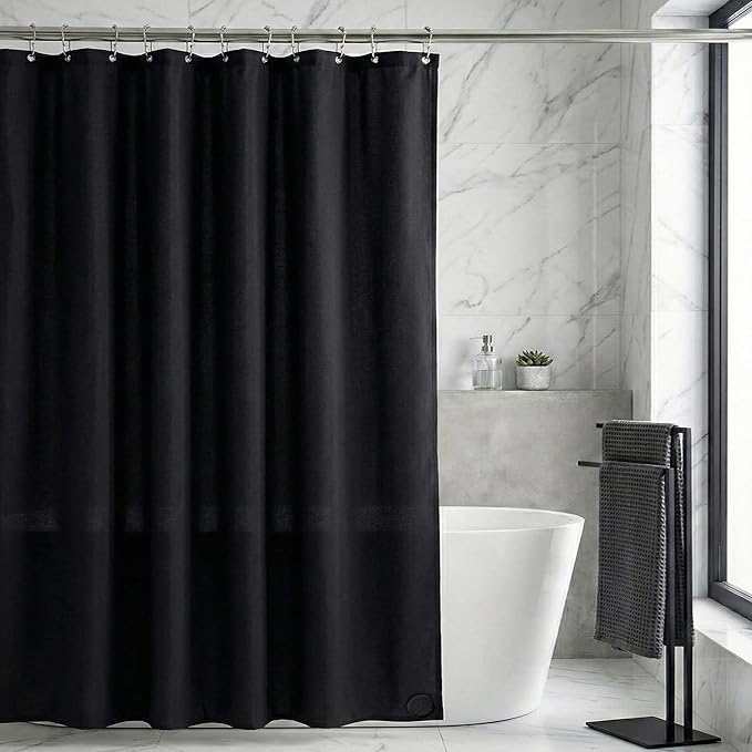 Waterproof Fabric Shower Curtain Liner, TPU Coated, PEVA-Free & Odorless, Hotel Quality, 3 Magnets, Rust-Proof Metal Grommets, Machine Washable, Black, 72x72 Inch