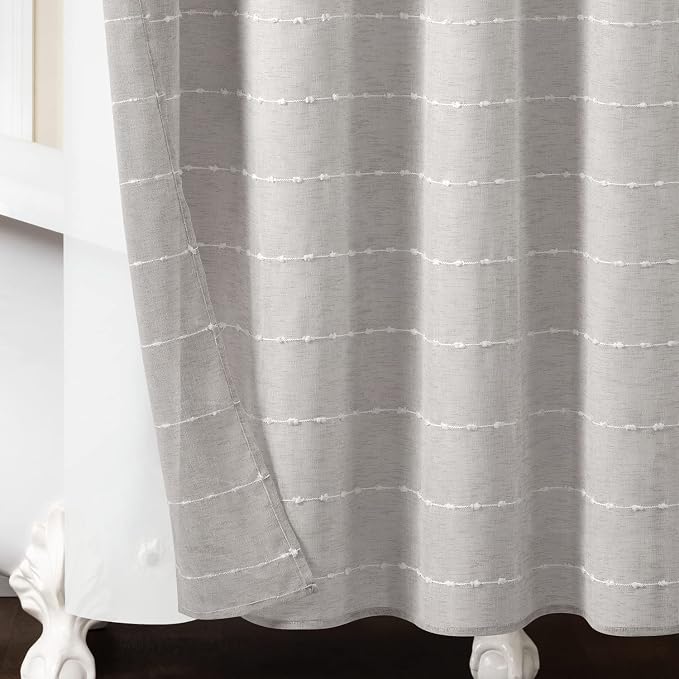Lush Decor Farmhouse Textured Sheer Shower Curtain with Peva Liner 2 Piece Set 72" W x 72" L Gray - Gray Shower Curtain Set - Striped Bathroom Curtains