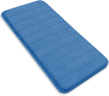 Yimobra Long Bath Mat 44"x24", Super Soft Quick Dry Memory Foam Bathroom Rug, Water Absorbent, Non Slip Backing Machine Washable for Tub Shower, Thick Comfort Support, Blue