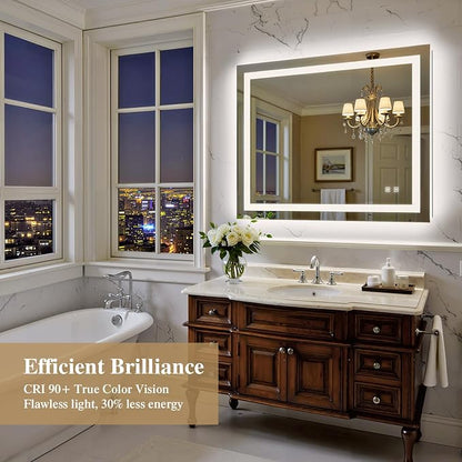40X32 Inch Frontlit+ Backlit LED Bathroom Mirror with Lights | Bathroom Vanity Mirror for Wall, Ultra-Clear Tempered Glass, Shatter-Proof, Anti-Fog and Memory Function, ETL Listed