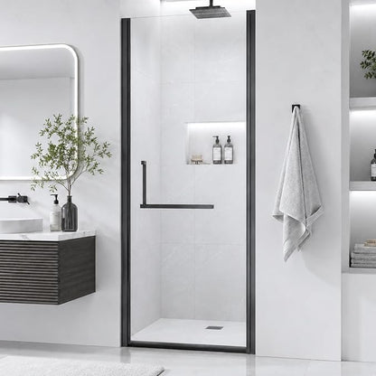 28-29.2" W x 72" H Single Frameless Pivot Swing Shower Door | 1/4" Clear SGCC Tempered Glass with a 24.1" walk-in opening, Matte Black Finish, Adjustable Width, Reversible Installation