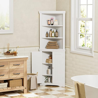 YESHOMY Corner Cabinet, Storage Cupboard with Doors | Tall Storage Cabinet with Adjustable Shelves, for Living Room, Bathroom, Kitchen, Warm White