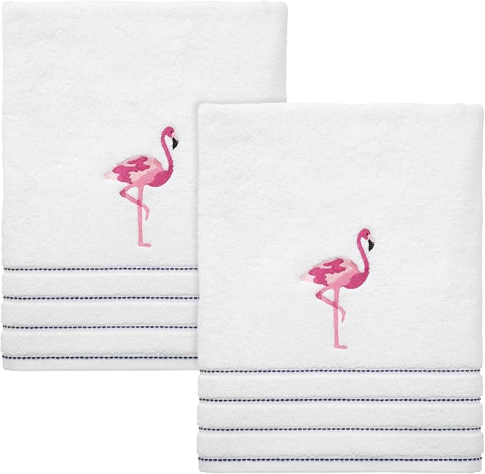 Izod - Bath Towels, Soft & Absorbent Cotton, Striped Bathroom Decor, Dorm Room Essentials, Set of 2 (Flamingo Collection, White)