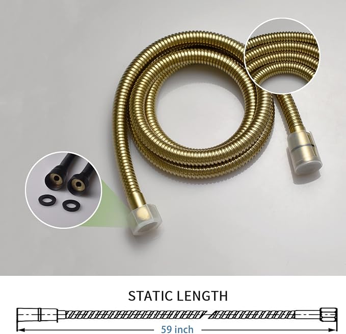 Brushed Gold Shower Head 2 in 1 Function High Pressure 7 inch Hand Held Shower Head Dual Modes High Flow Shower Wand with 59 inch Hose and Shower Bracket