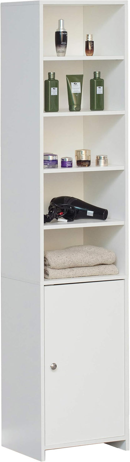 Basicwise, White Tall Freestanding Bathroom Laundry Storage Organizer Cabinet Linen Tower (QI003901.WT)