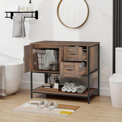 YOURLITE Bathroom Vanity, 36" Bathroom Vanity with Sink Combo Set, Rustic Farmhouse Modern Bathroom Cabinet with White and Black Ceramic Vessel Sink