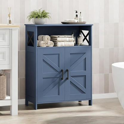 Homhedy Farmhouse Bathroom Storage Cabinet with Doors, Small Floor Cabinet | Toilet Paper Cabinet with Adjustable Shelf, Freestanding Storage Cabinet for Kitchen/Laundry/Living Room, 24"W, Blue