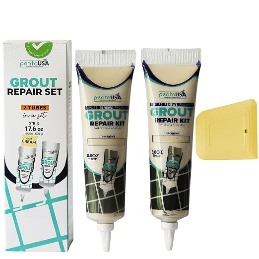 Premixed Tile Grout Repair - Cream Ivory 2-Pack (17.6oz/500g) | Acrylic sanded formula, for bathroom shower kitchen tile, water-resistant, 24-hour cure, 58 sq ft, value 2-pack